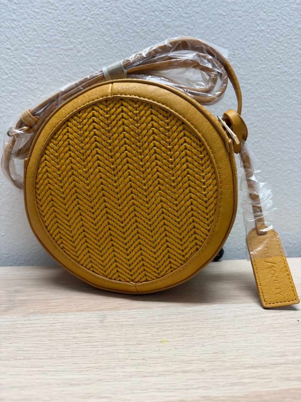 Sole Society Yellow Woven Round Crossbody Bag